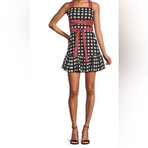 Mo Maya Luna Check with Leopard Print Strap Mini Dress Size S/M